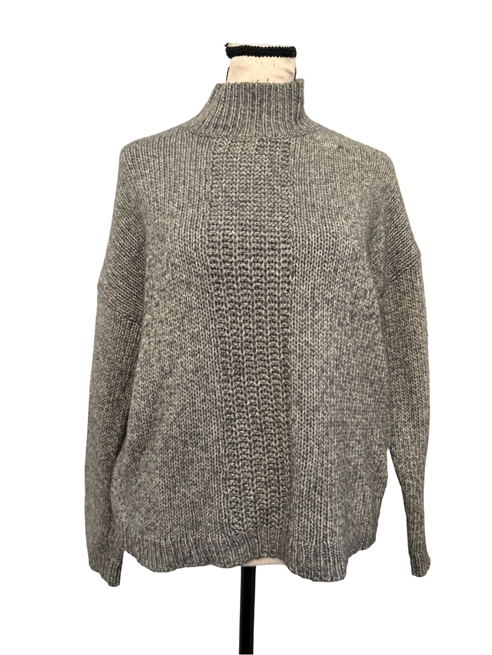 Halogen Gray Chunky Knit Mock Neck Sweater Size M Oversized Wool Blend